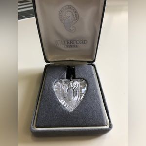 Vintage Waterford Crystal pendant on black corded strand necklace 38” long